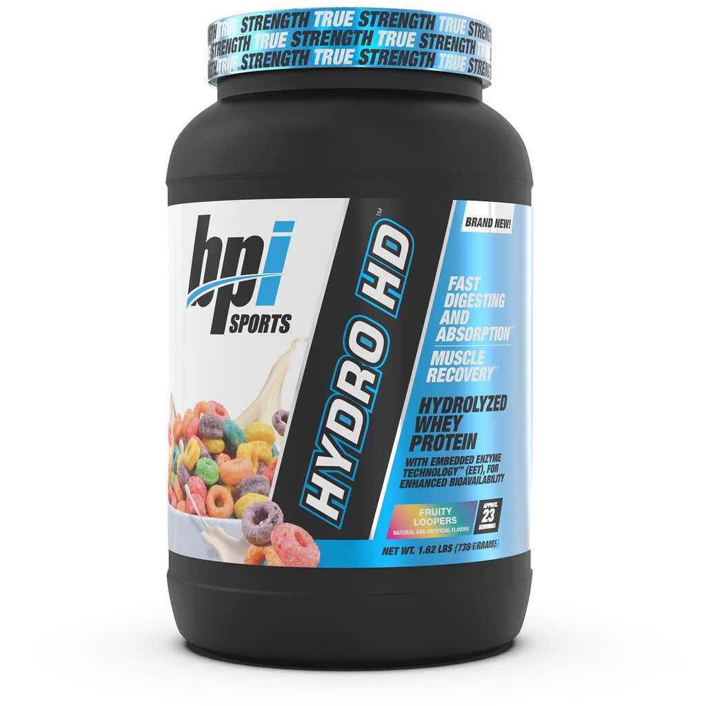 BPI Sports Hydro HD - 100% Hydrolyzed Whey Protein Powder - Muscle Growth, Recovery, 25g of Hydrolyzed Protein, Low Carb, Low Sugar, Fast Absorbing (23 Servings, Fruity Loopers)
