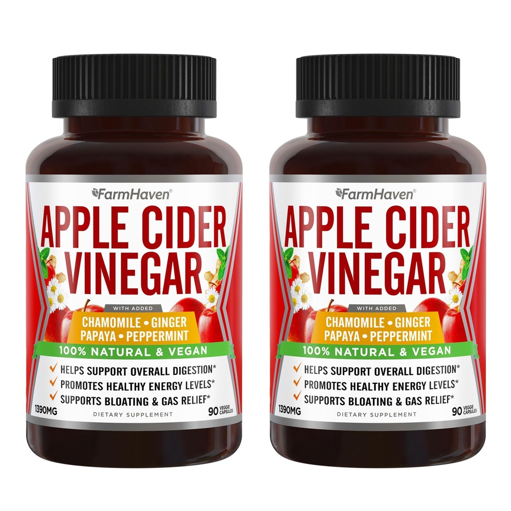 Apple Cider Vinegar Capsules with Ginger, Papaya & Chamomile | 1390mg | Supports Digestion, Immunity | Like with Mother | Non-GMO & 100% Natural | 180 Capsules