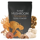 Bunkell Ashwagandha Mushroom Powder, Adaptogenic 10 Mushrooms Complex W/Ashwagandha - Lion's Mane, Reishi, Chaga & Maitake - Adaptogens Powder for Energy, Cognitive & Immune Support, 80 Servings