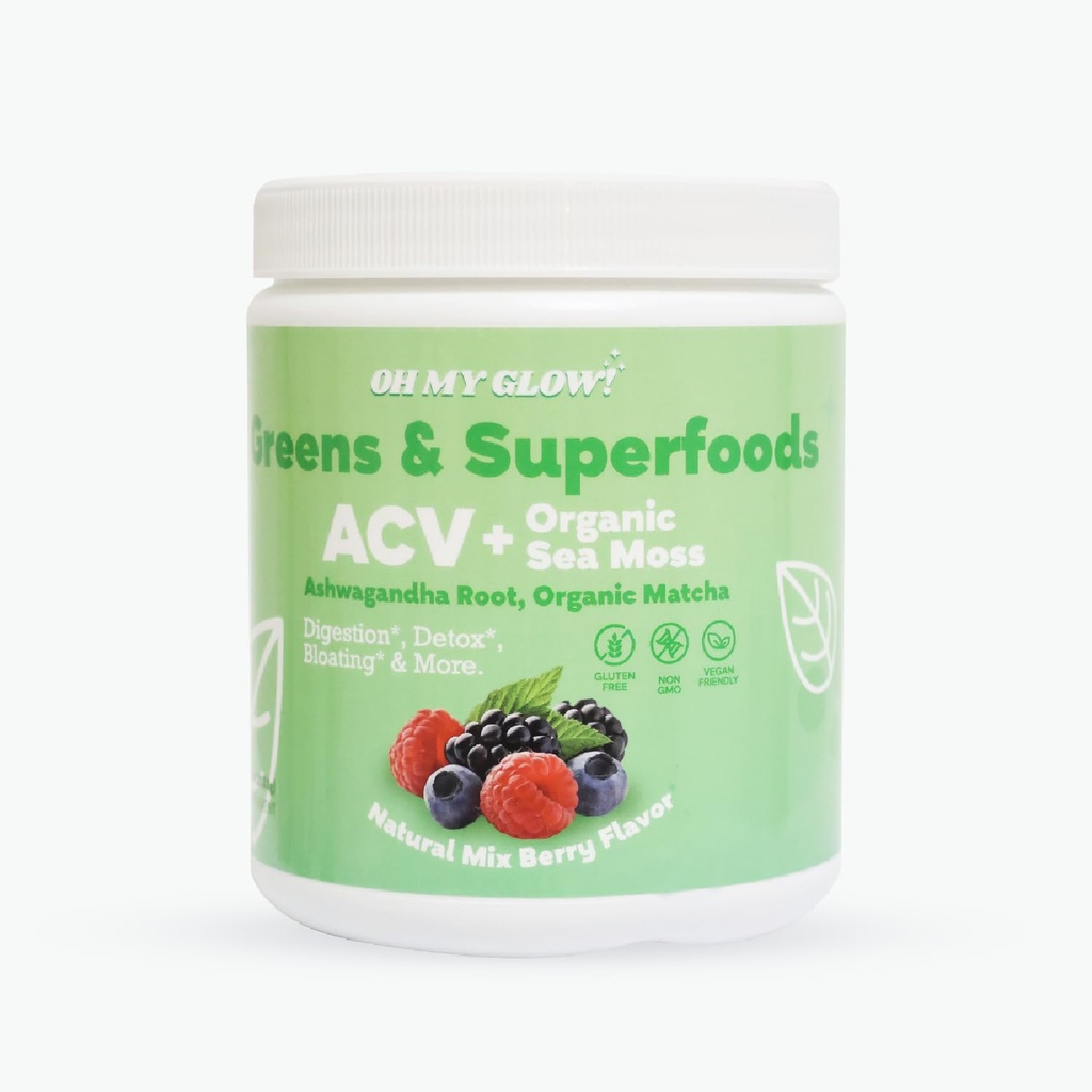 Super Greens Powder - ACV, Organic Sea Moss, Ashwagandha Root, Organic Matcha - Digestion*, Detox*, Bloating*, & More