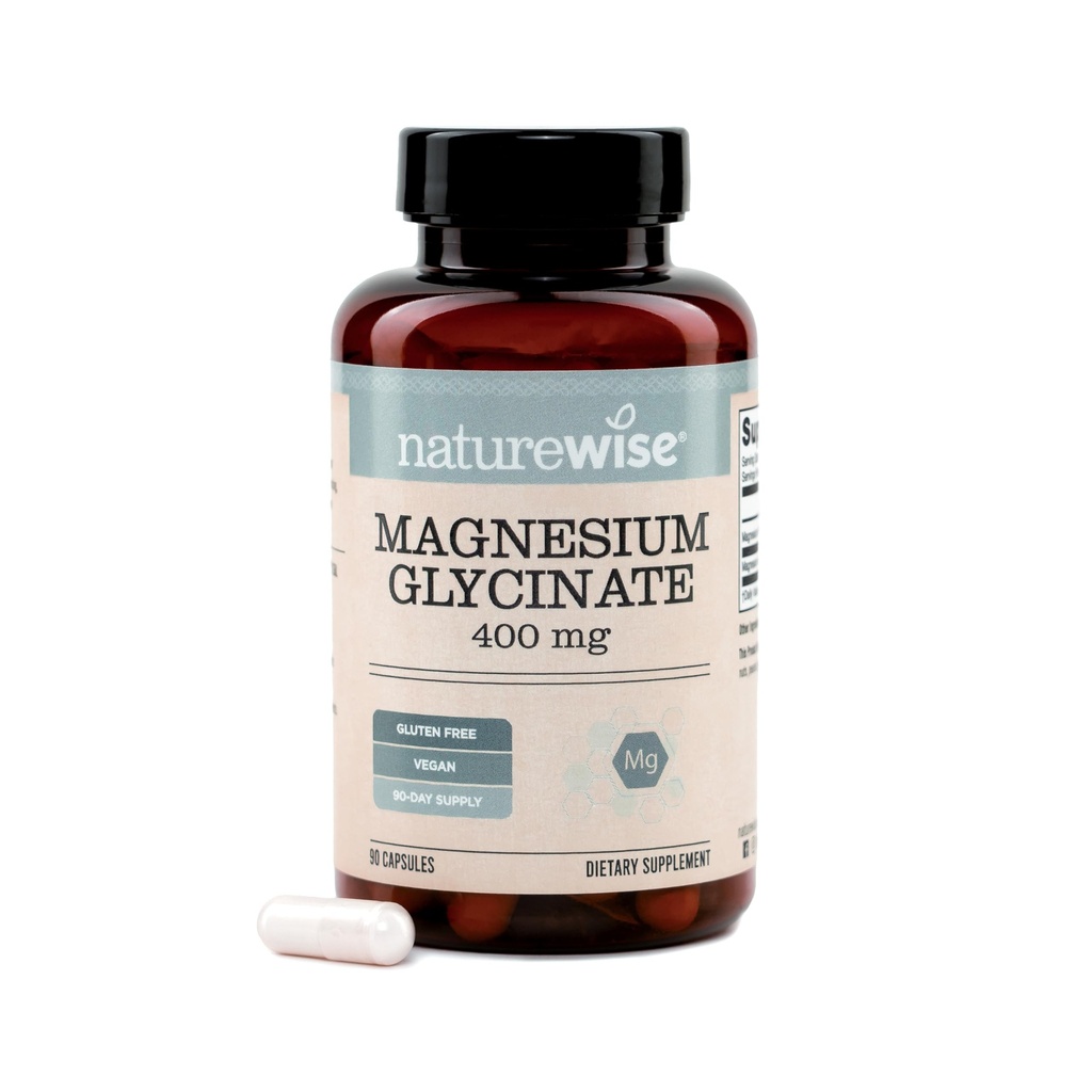 NatureWise Magnesium Glycinate 400 mg - High Absorption Chelated Magnesium Glycinate for Sleep, Relaxation, Muscle & Bones* - Gentle on Stomach, Vegan, Non-GMO - 90 Capsules[90-Day Supply]