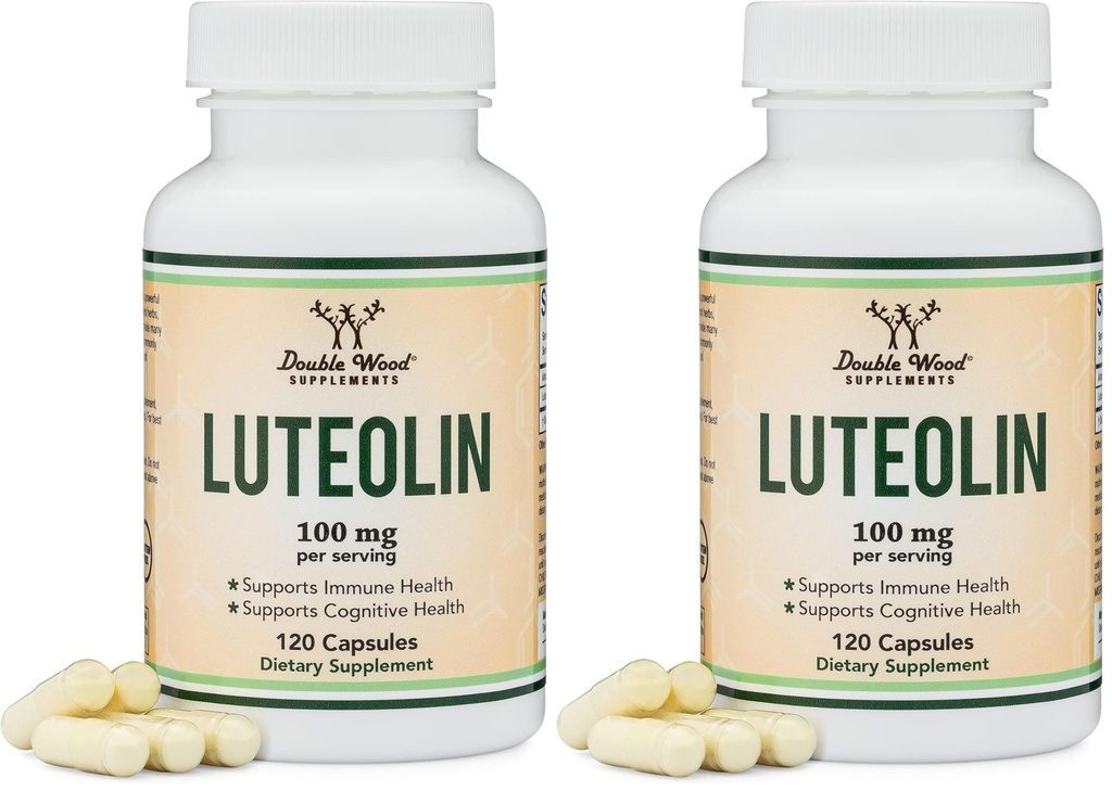 Double Wood Supplements Luteolin Supplement 100mg Servings of Bioactive Flavanoids (120 Capsules, Gluten Free) Potent Polyphenols Flavonoid for Brain and Cardiovascular Support (Pack of 2)