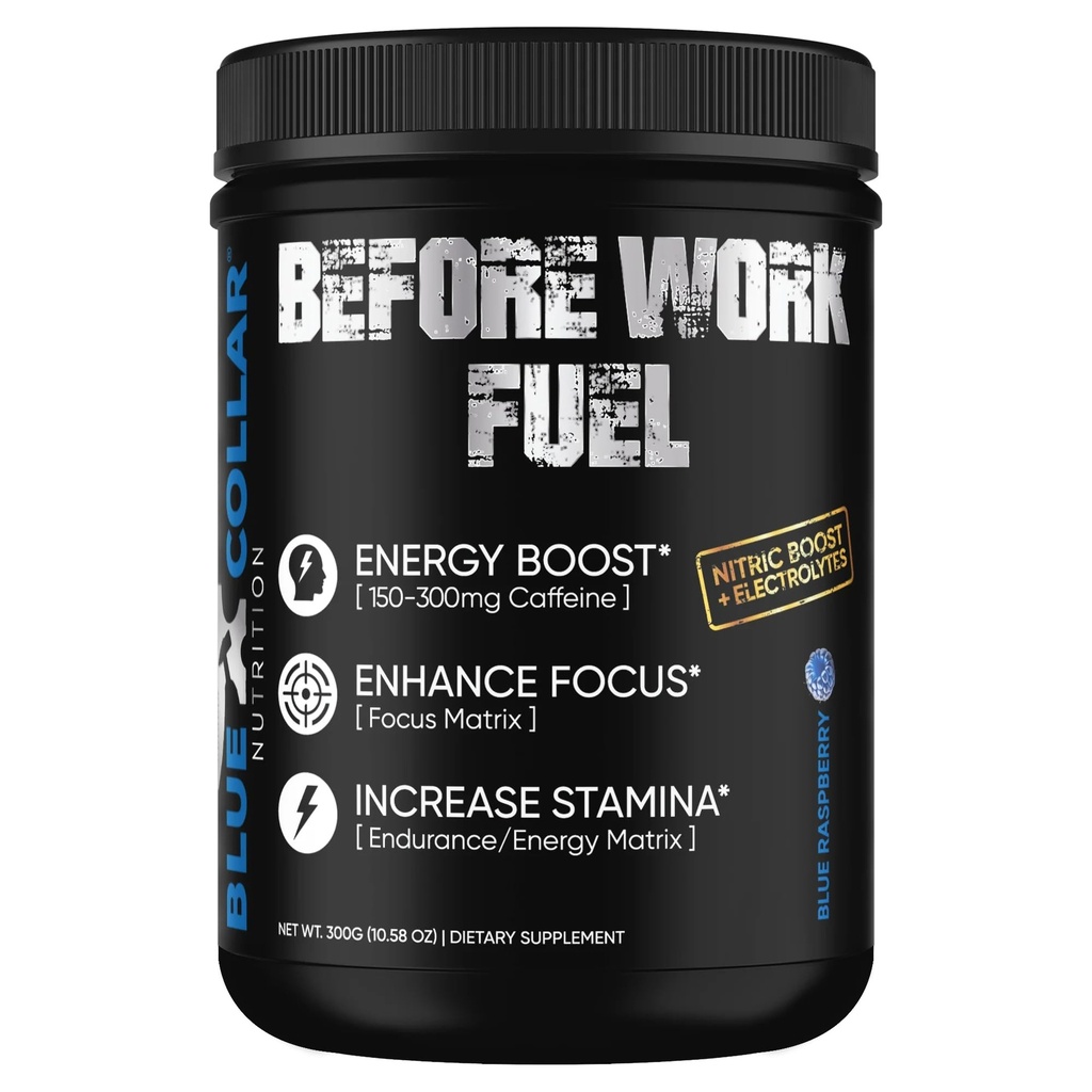 BLUE COLLAR NUTRITION Before Work Fuel – Pre-Work Formula to Support Energy, Focus & Endurance – 30 Servings (All Flavors) (30 Serving, Blue Raspberry)