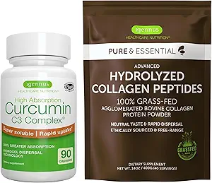 100% Gras-Fed Bovine Collagen Powder + High Absorption Curcumin C3 Complex Sport & Recovery Bundle, 300% Größere Absorption Curcuminoide mit schneller Aufnahme, von Igennus