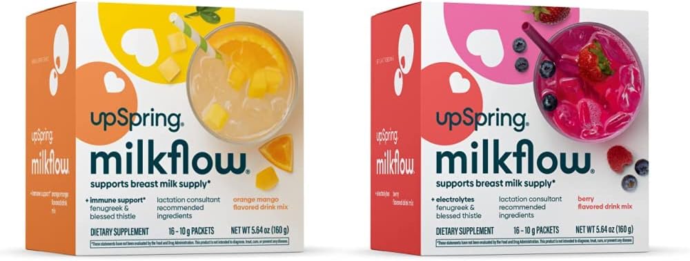 UpSpring Milchfluss Elektrolyt Breastfeed-Ergänzungsgetränk Mischung mit Fenugreek | Berry und Orange Mango Flavor | Lactation Supplement zur Förderung der gesunden Brustmilchversorgung & Restore Elektrolyte*