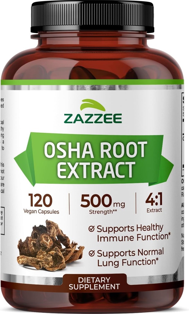 Zazzee OSHA Wurzel 4:1 Extrakt, 500 mg Stärke, 120 Vegan Kapseln, 4 Monate Versorgung, Konzentriert und Standardisiert 4X Extrakt, 100% Vegetarisch, Ligusticum porteri, All-Natural und Non-GMO
