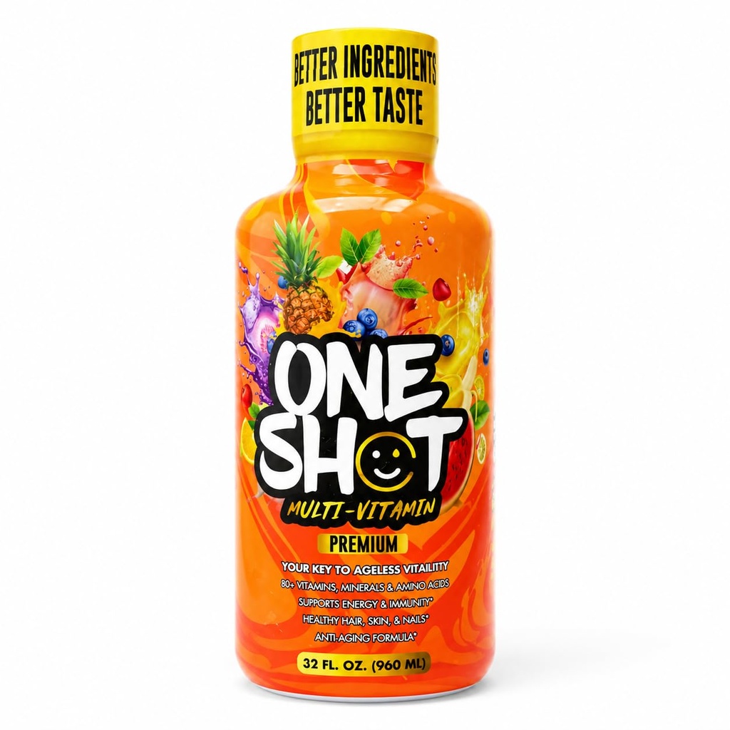 One Shot Daily Liquid Multivitamin | Support Vitamin w/ 1333% Vitamin C, 200% D3, Zinc + 20 Vitamins, 70 Minerals, & 21 Amino Acids | Sugar Free | Orange Flavor | 98% Absorption | 32 Serv