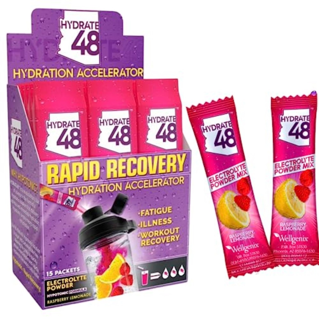 Wellgenix Hydrate48 - Electrolyte Powder Packets with No Sugar (15 Packets) - Keto Electrolytes Powder Packets - Hydration Powder Packets - Raspberry Lemonade Flavor