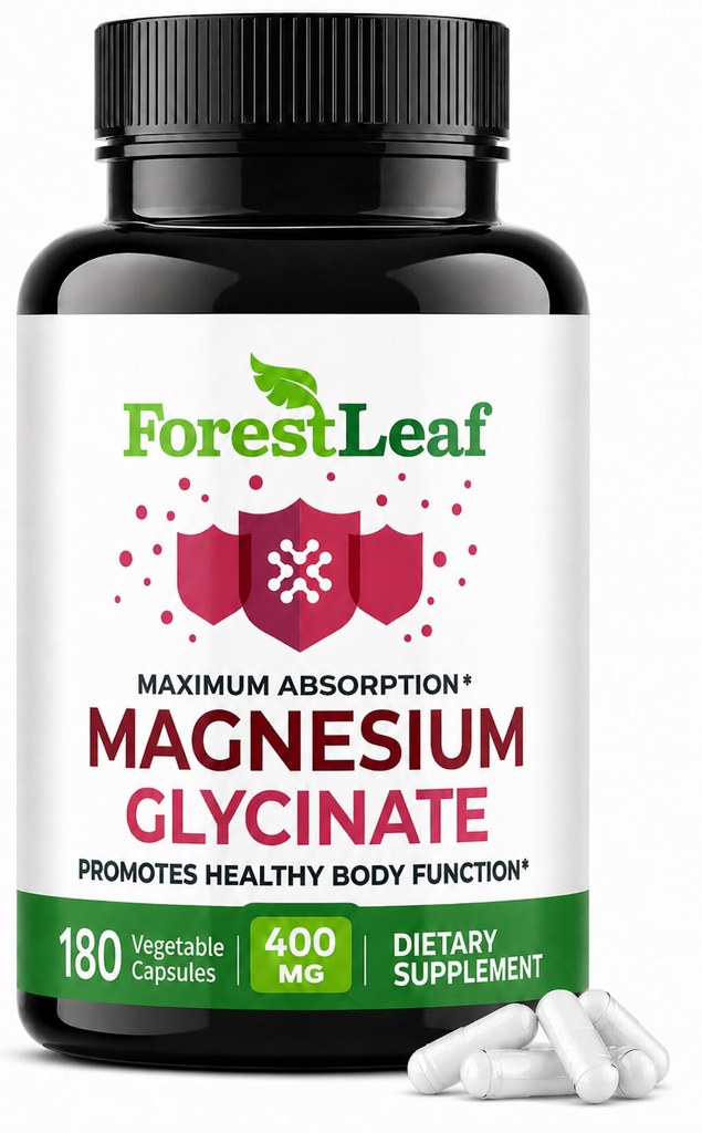 Pure Magnesium Glycinate 400mg Serving - High Absorption Magnesium Glycinate - Mag Bisglycinate for Stress, Bones, Muscles, Nerves, Relaxation & Heart Health, Non GMO & Gluten Free - 180 Capsules