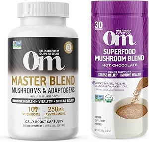 OM MUSHROOM SUPERFOOD Master Blend Pilze Kapsel und heiße Schokolade Pilz Pulver Bundle