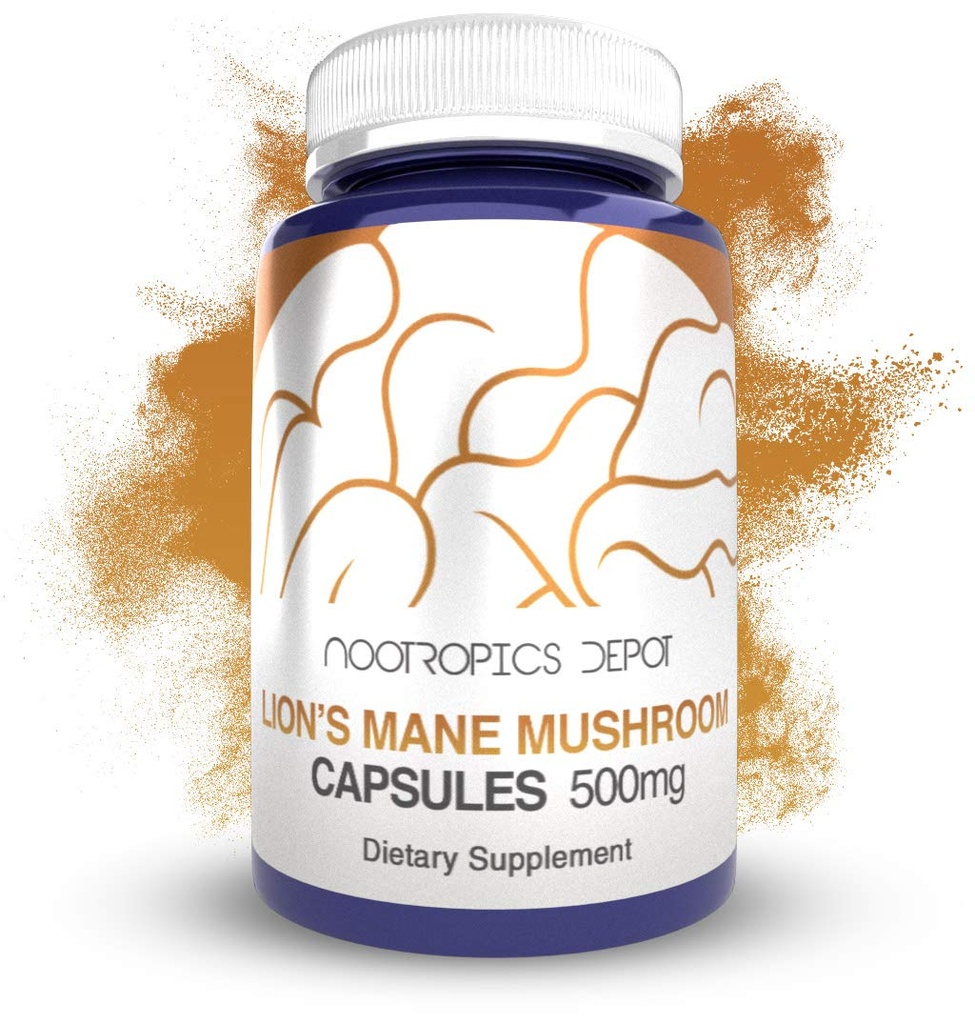 Nootropics Depot Lions Mane Mushroom Capsules | 500mg | 60 Count | Hericium erinaceus | Whole Fruiting Body Pilzextrakt | Brain Health Supplement | Neuroprotective + Boosts Mood