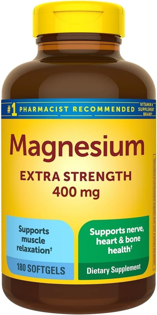 Extra Strength Magnesium 400mg | Bone, Nerve & Muscle Support | 180 Softgels – 6 Month Supply | Gluten Free | High Potency Relaxation & Wellness Supplement | Nature Inspired Formula