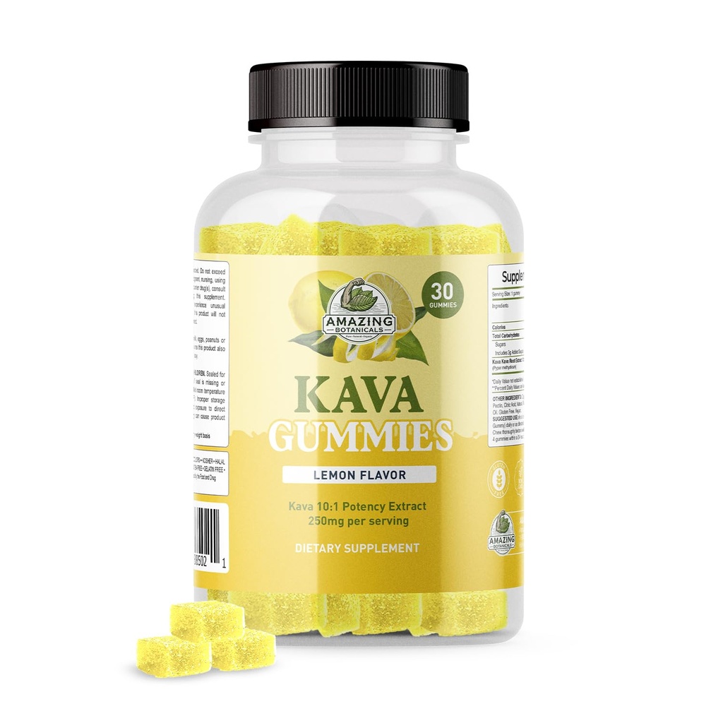 Erstaunliche Botanik Zesty Lemon Kava Gummies - 250mg pro Gummy - Natürliche Schlafhilfe für Erholung & Restfähige Nächte, Non-GMO, Vegan, Gluten-Free - 30 Gummi