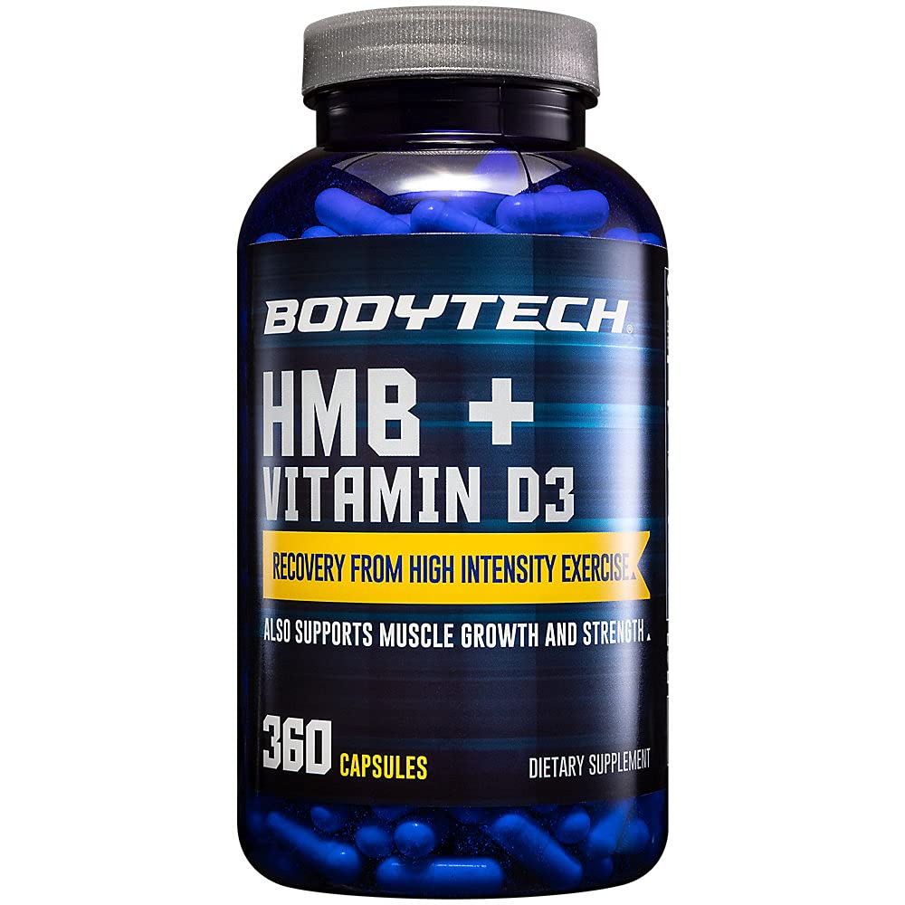 BodyTech HMB + Vitamin D3 - Supports Muscle Growth and Strength (360 Vegetable Capsules)
