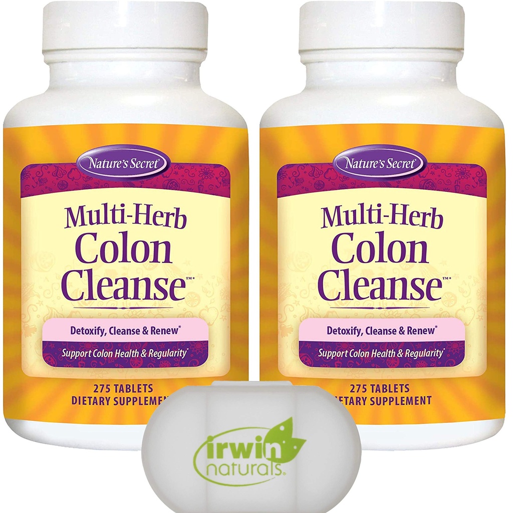 Nature's Secret Multi-Herb Colon Cleanse Detoxify, Cleanse & Renew, Support Colon Health and Regularity, 2 Pack of 275 Tablets, with a Pill Case