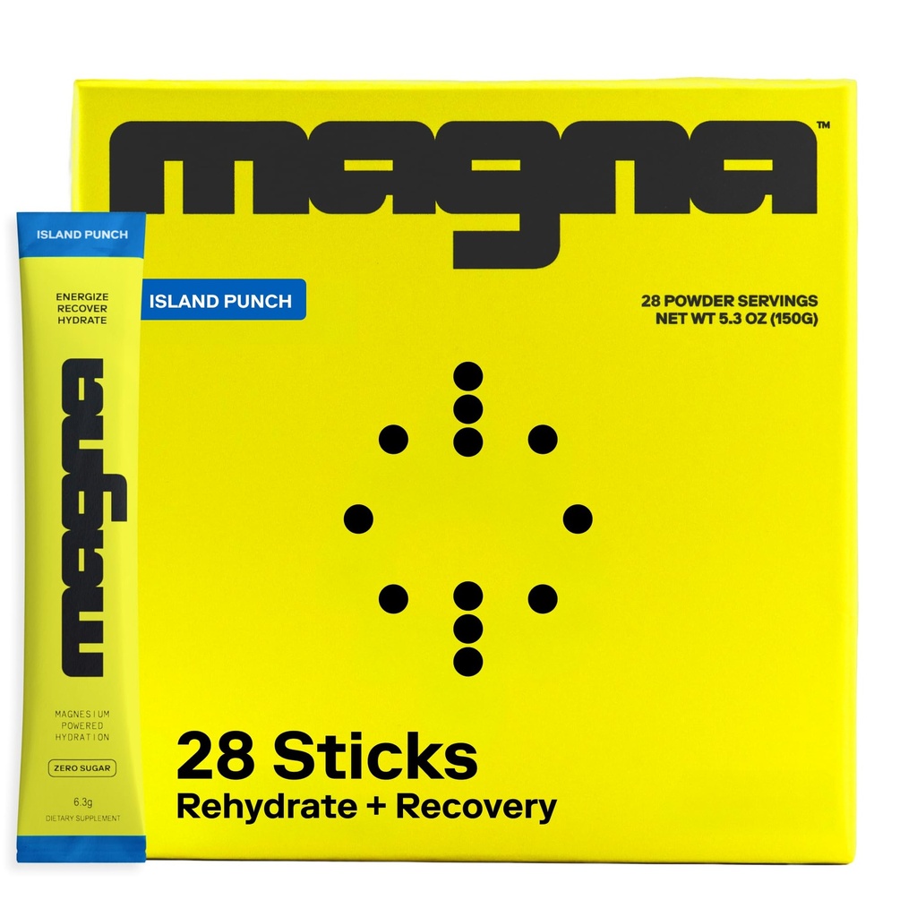 MAGNA Electrolytes Powder Drink Mix for Hydration, Energy & Focus Support with Magnesium L Threonate (28 Servings, Island Punch)
