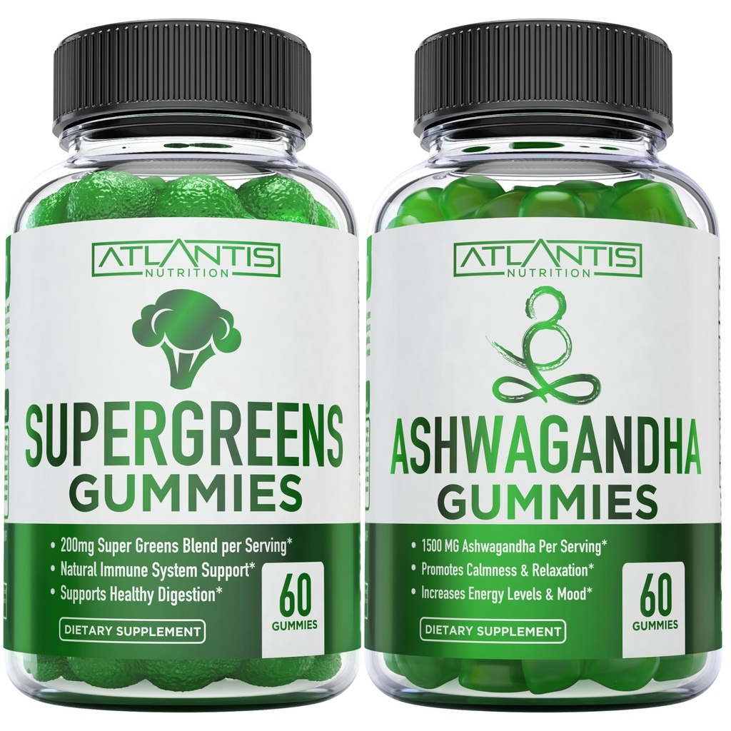 Supergreens & Ashwagandha Gummies - Ashwagandha fördert Beruhigung & stärkt das Immunsystem - Delicious Supergreens With Spinach, Broccoli, Beetroot & Green Tea for Immune Support - 60 Gummies