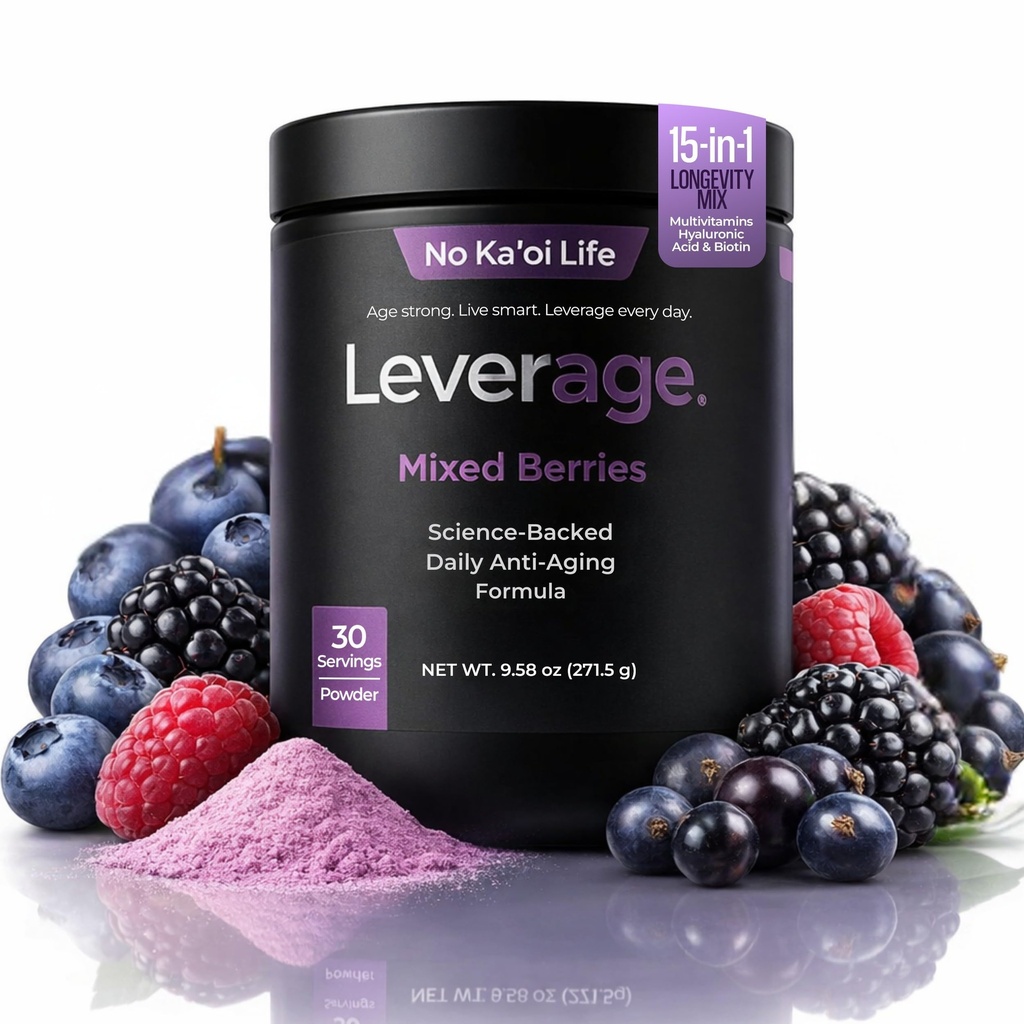 Leverage Mixed Berries Anti–Aging Supplement & Longevity Mix - Daily Wellness Multivitamin Powder with Hyaluronic Acid, L-Glycine & Magnesium for Skin, Energy, Cognitive Function & Joint–30 Servings