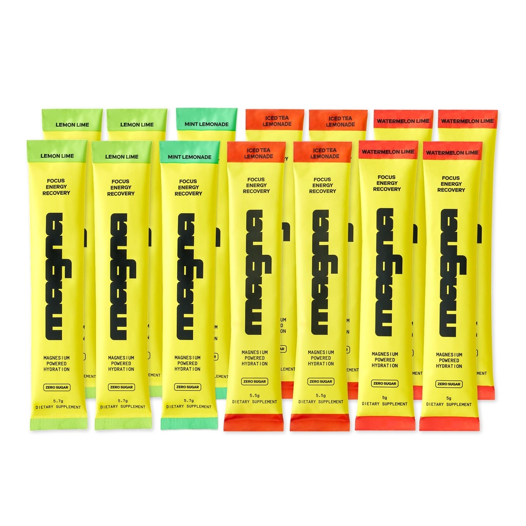 MAGNA Electrolytes Powder Drink Mix for Hydration, Energy & Focus Support with Magnesium L Threonate (14 Servings, Variety)