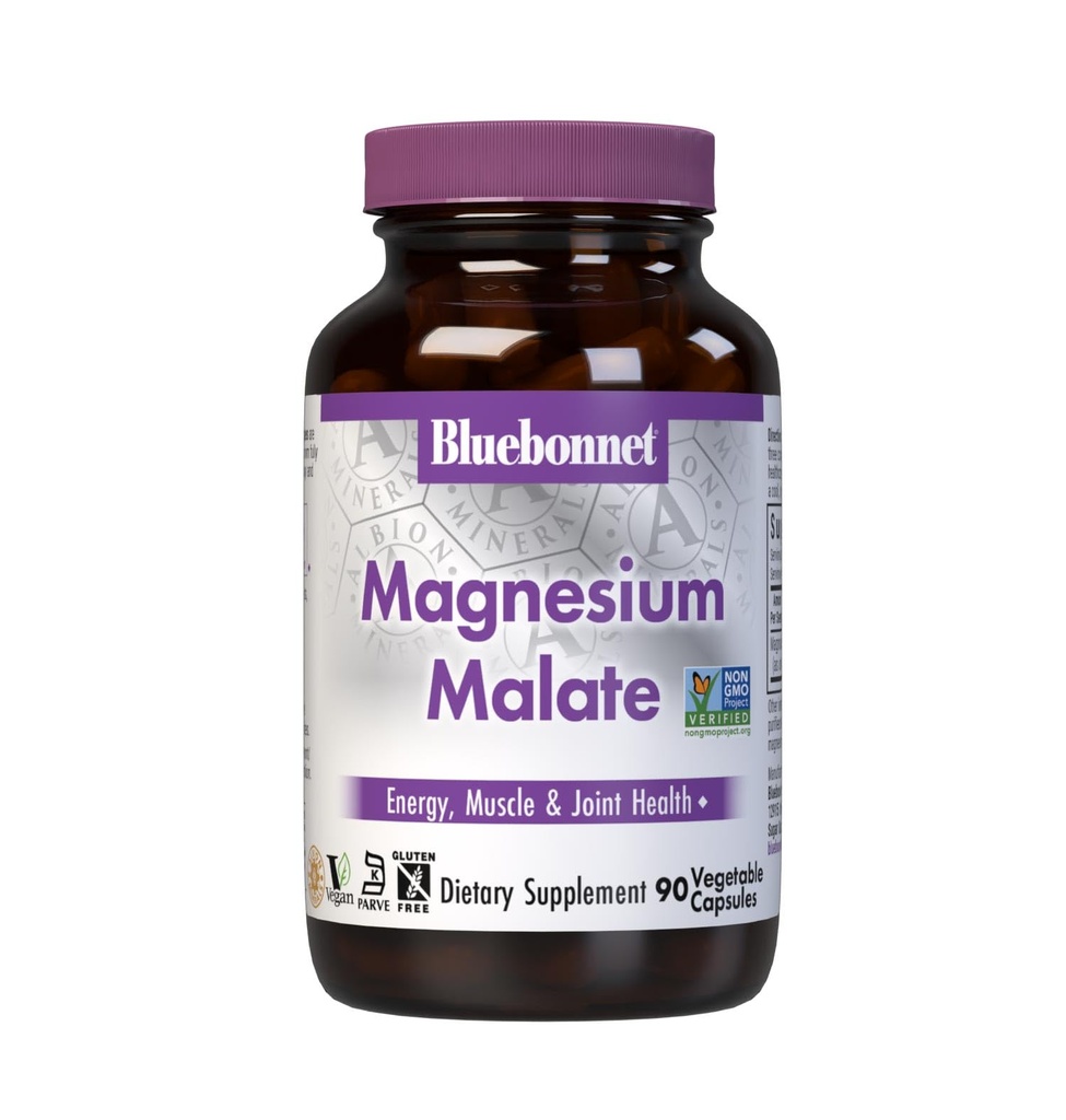 Bluebonnet Nutrition Magnesium Malate Gemüse Kapseln - Unterstützt Energie, Muskel & Gelenk Gesundheit - Non-GMO, Vegan, Kosher Zertifiziert, Glutenfrei, 90 Zähler