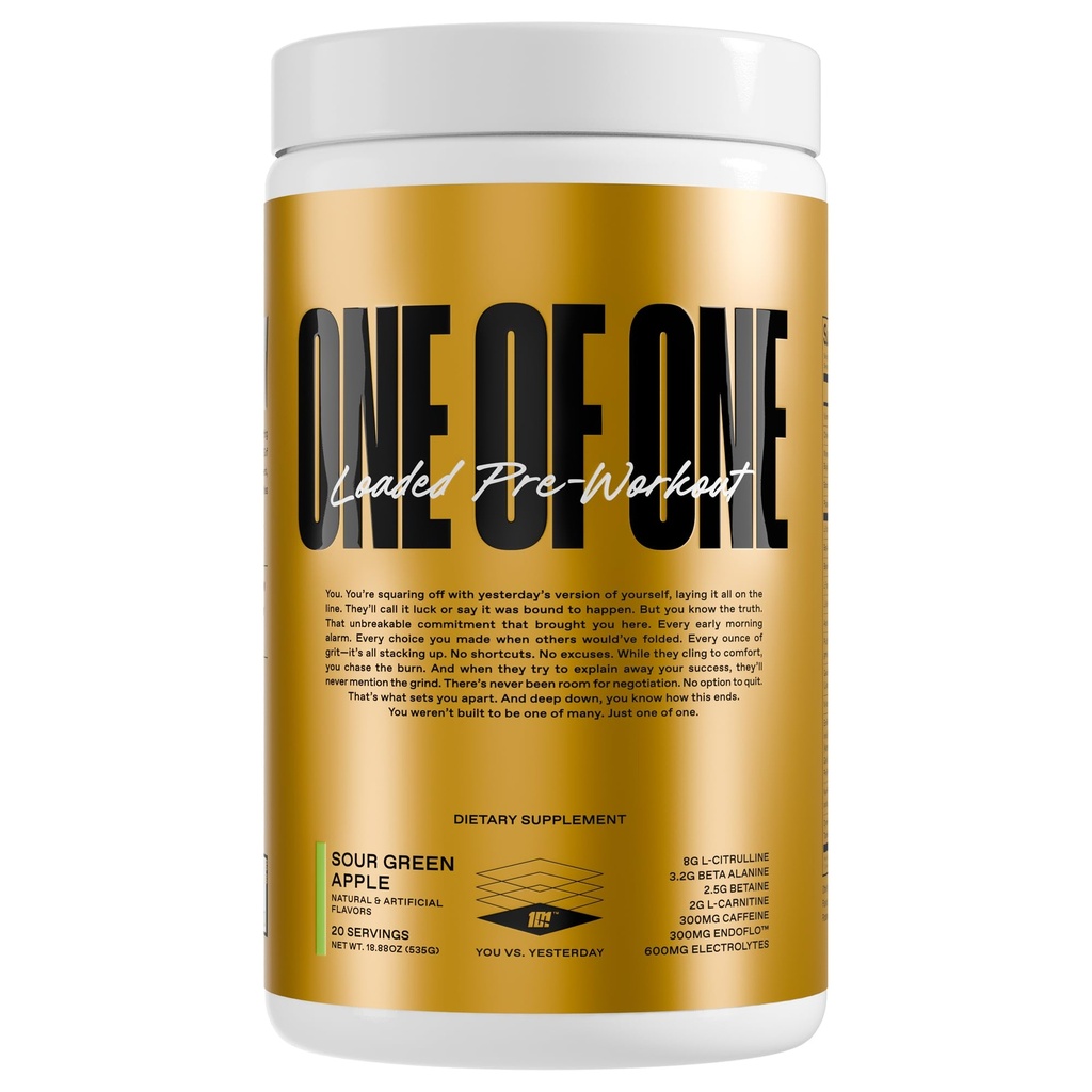 ONE of ONE Loaded Pre-Workout – High-Stim Energy, Focus & Endurance with EndoFlo™, Genius Pure™ Alpha GPC, NeuroRush™, Dynamine®, No Crash, Gluten Free – Sour Green Apple