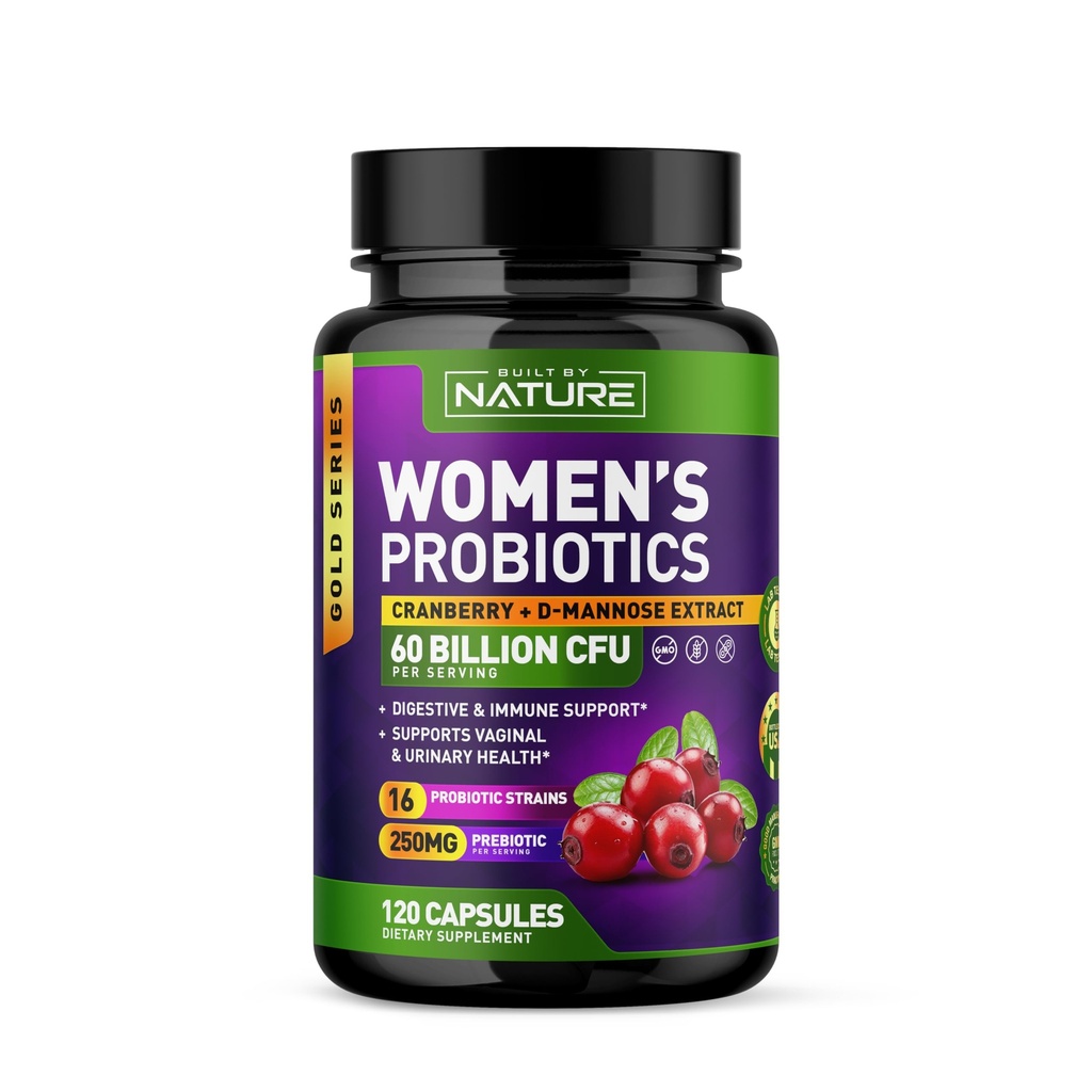 Probiotika für Frauen - 60 Billion CFUs, 16 Strains, mit Cranberry, D-Mannose & Prebiotics - Unterstützt Verdauungs-, Immun- und Vaginale Gesundheit - Non-GMO, Dairy & Gluten-Free - 120 Veggie Kapseln