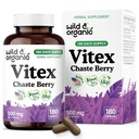 Wild & Organic Vitex Chasteberry Capsules - Peri Menopause Supplements for Women - 500 mg Vitex Chasteberry Supplement - Chaste Tree Berry Extract - Vegan, No Fillers, Non-GMO - 180 Count