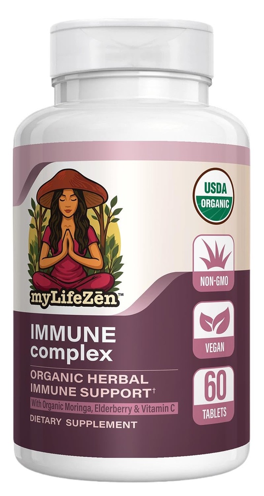 Organic Immune Complex – Elderberry, Astragalus, Moringa & Vitamin C – 60 Tablets – Vegan, Non-GMO