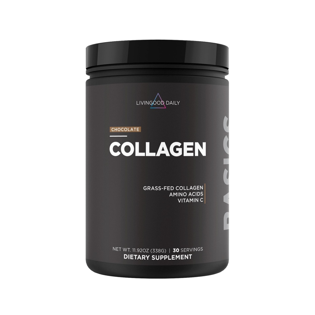 Livingood Daily Chocolate Collagen Powder for Women & Men, Hydrolysed Collagen Peptides Powder mit Vitamin C, Protein mit 20 Aminosäuren, Typ I & III, Grass Fed, Keto, Paleo, Gluten Free, 30 Srvgs