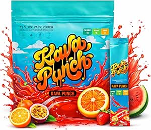 KAVA PUNCH Relaxing Drink Mix – 12 Stick Pack Pouch mit Kava Kava Extrakt für Relief Stress | Nicht-Alkoholic, Low-Calorie, Gesunde Alternative Getränke | Tragbare Alkoholfreie Buzz Getränke