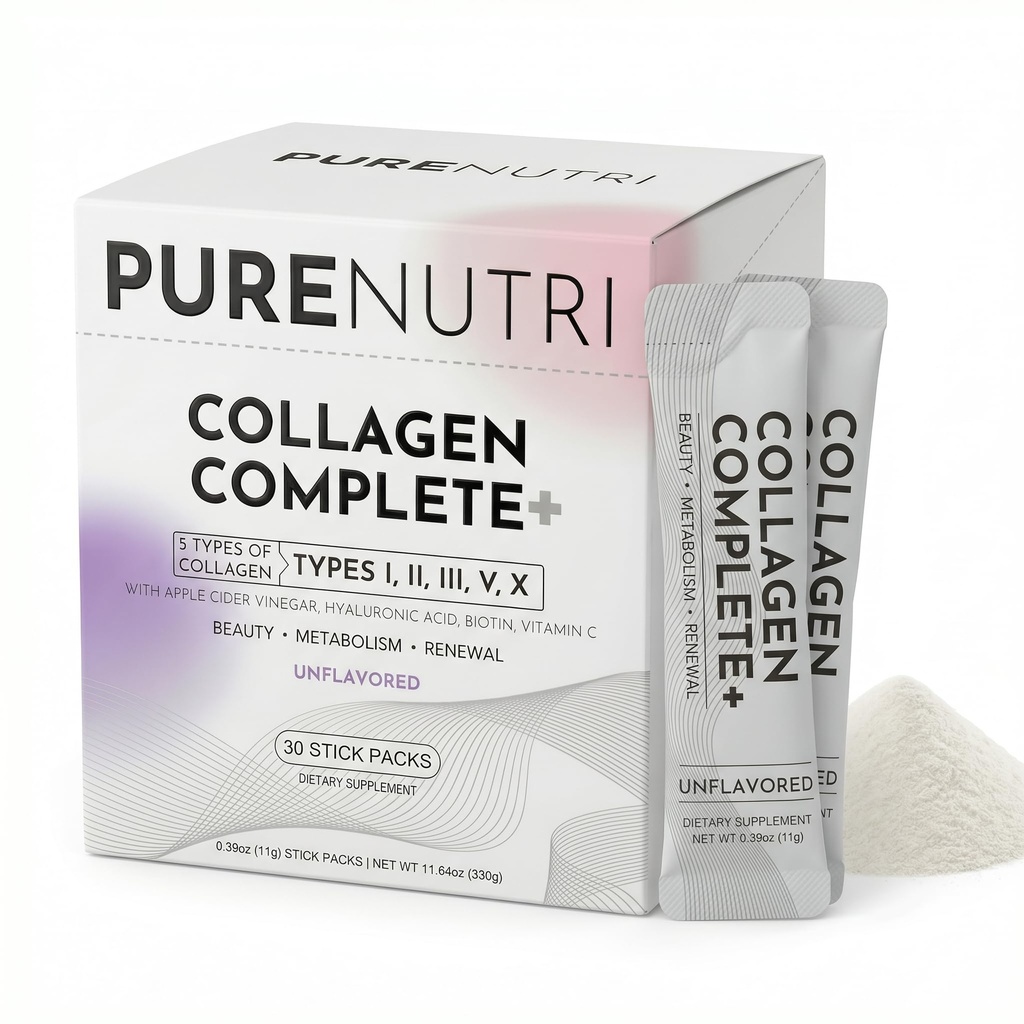 Multi Collagen Peptides Powder 30 Packets Unflavored - Collagen Complete+ for Women - Beauty & Renewal - with ACV, Hyaluronic Acid, Biotin & Vitamin C - Keto, Non GMO, Gluten Free