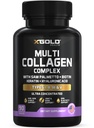 X Gold Health Collagen Complex, Types I, II, III, V, Biotin 10,000 mcg, Keratin, Hyaluronic Acid, Saw Palmetto, Vitamins C & E Advanced HSN Formula for Men & Women 90 Vegan Capsules