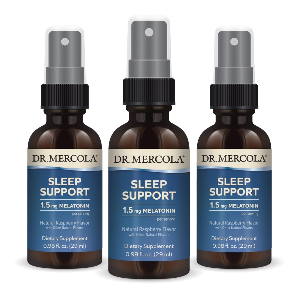 Dr. Mercola Sleep Support with Melatonin Spray - Supports Restful Sleep - Non-GMO, Gluten-Free & Soy-Free - Natural Raspberry Flavor - 0.98 fl oz (3 Pack)