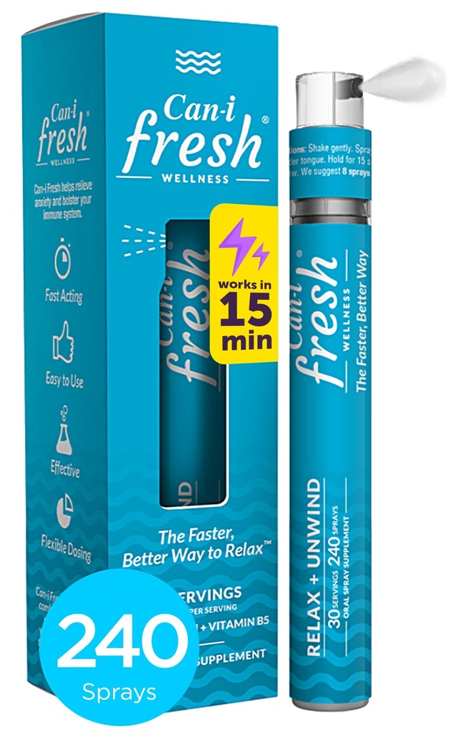 Can-i Fresh Ultra Calm Stress Relief Spray – Fast-Acting Cortisol Reducer with GABA, L-Theanine & Niacin – Better Then Magnesium Glycinate as a Cortisol Supplement for Women & Men, Feel Super Calm
