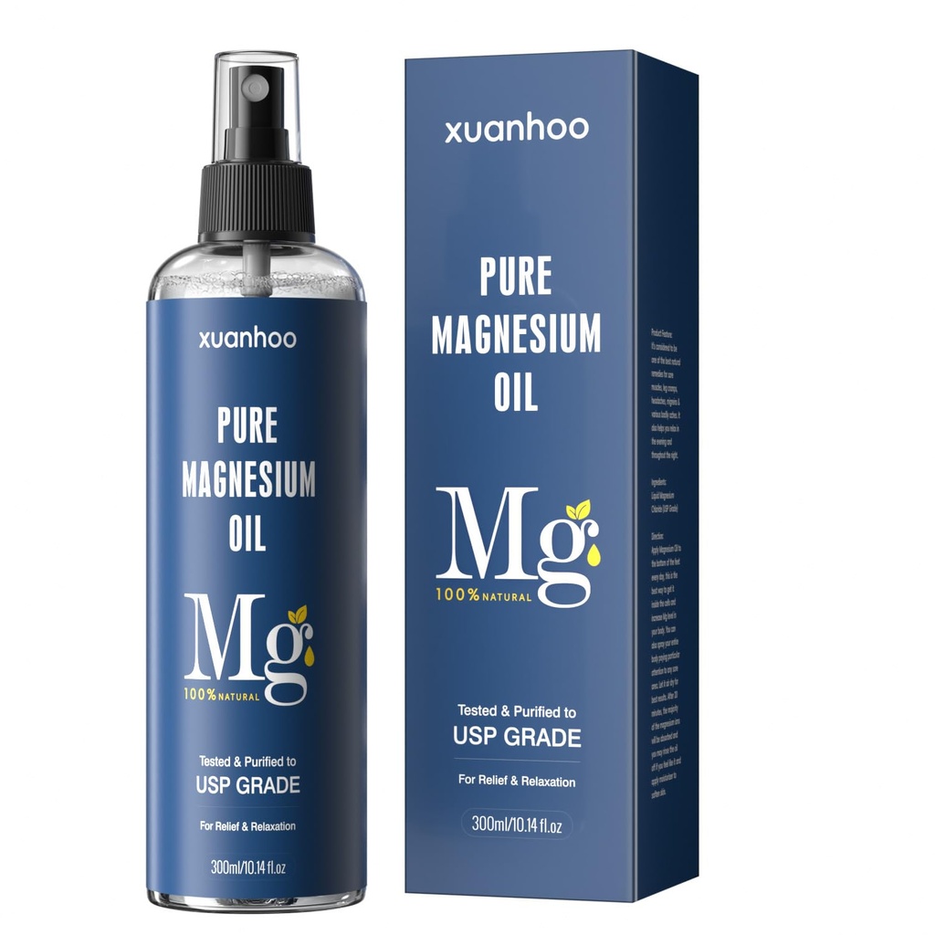 Pure Magnesium Oil Spray 10.14oz,Mg Oil for Feet-Topical Magnesium Spray for Sleep & Feet - Extra Strength - 100% Natural and Organic Oil for Muscle Pain & Cramps& Migraines - Less Sting & Itch