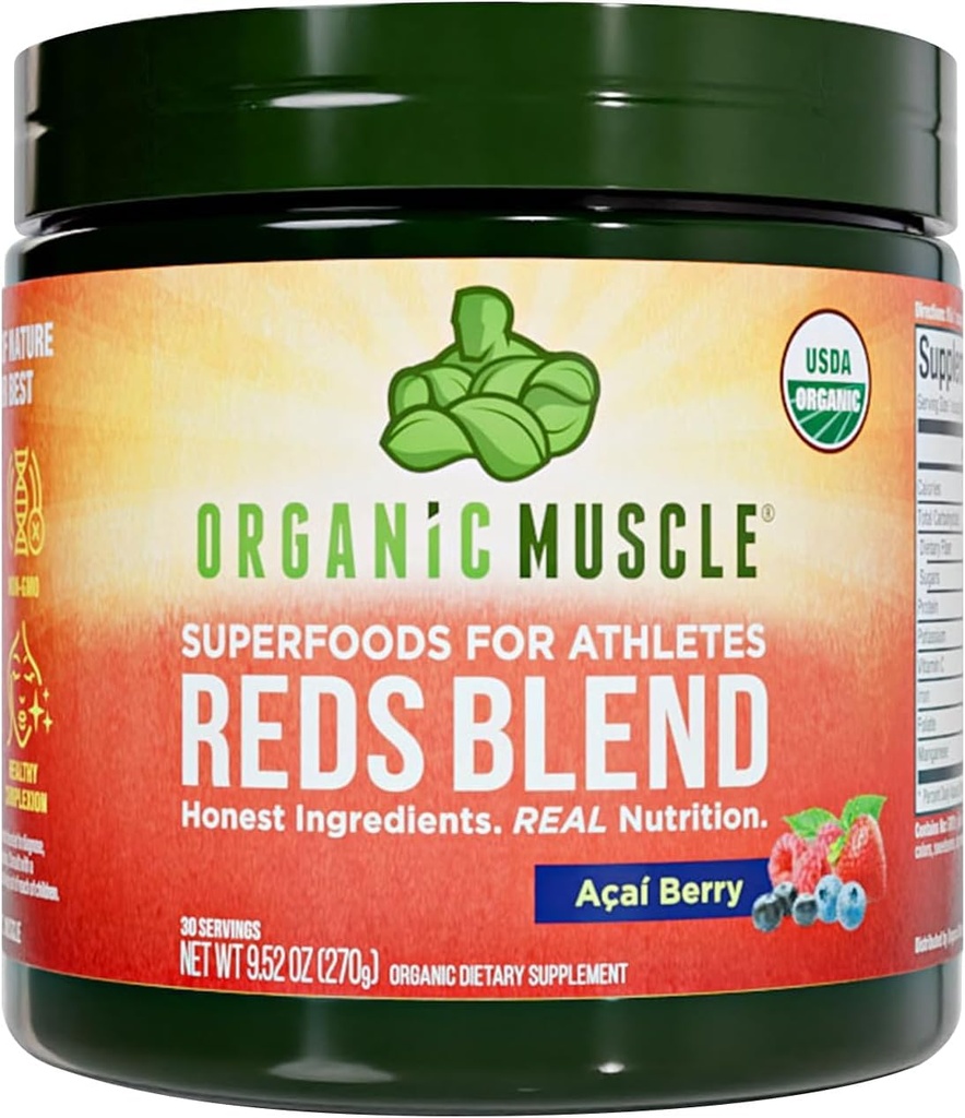 Bio Muscle Reds Powder | Caffeine-Free Energy & Heart Support | Pre-Workout mit Rübenwurzel, Acai, Granatapfel & Antioxidantien | Non-GMO, Vegan, 30 Servietten