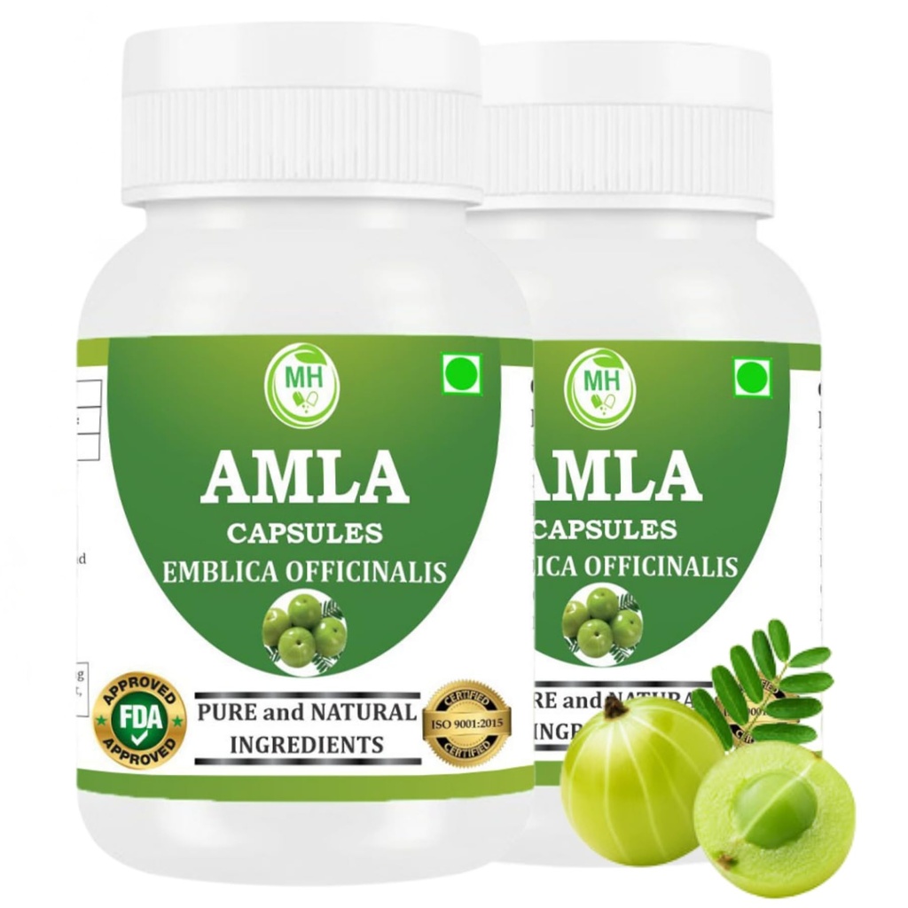 Amla Capsules 500mg – Organic Indian Gooseberry Extract | Natural Vitamin C & Antioxidant | Supports Immunity, Digestion, Skin & Hair Health | Vegan Herbal Supplement (Pack of 2)