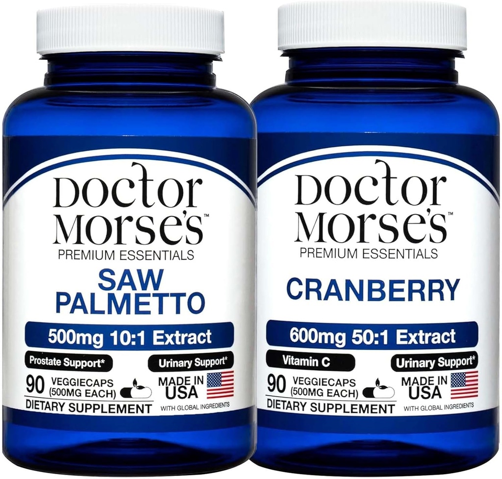 Doctor Morse's Saw Palmetto 5000mg & Cranberry 30000mg Bundle - Prostate Health, Urinary Tract Support, und Gesamt Wellness für Männer und Frauen, FDA-Registered, NSF-zertifiziert 90 Kapseln