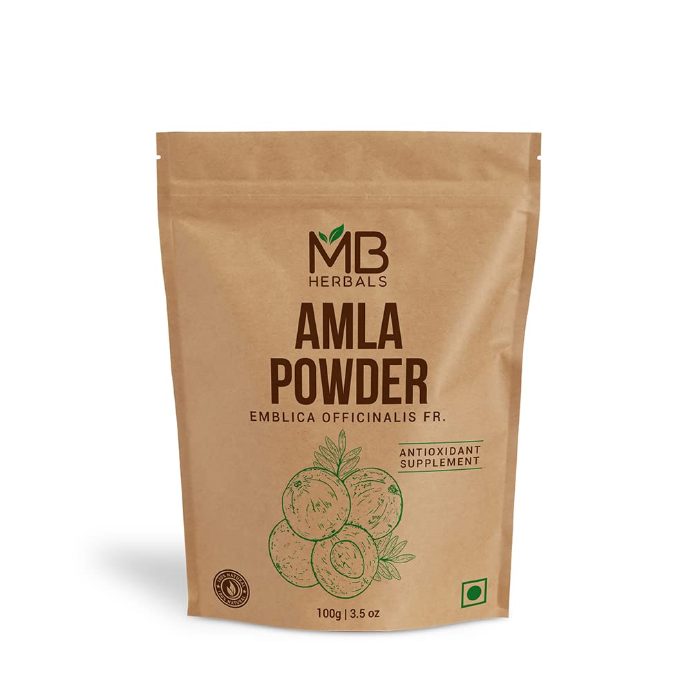 MB Herbals Seedless Amla Powder 3.5 oz / 100g | Indian Gooseberry | Non-GMO | Non-Irradiated | Raw Gluten-Free | No-Preservatives