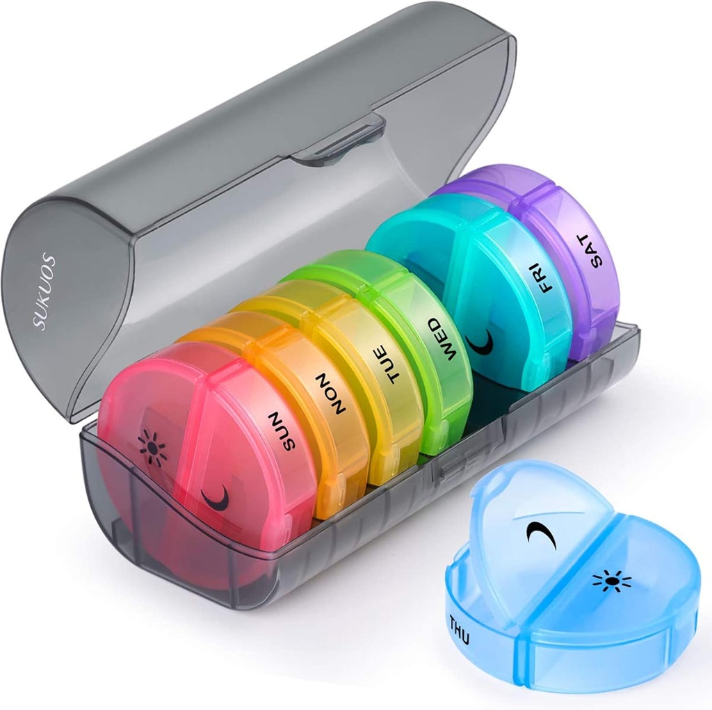 Sukuos Large Weekly Pill Organizer 2 Mal pro Tag, Tägliche Pille Box 7 Tage einfach mit Doppelschutz, AM PM Pillen Fall für Medizin/Vitamin/Fish Oil/Supplements zu öffnen
