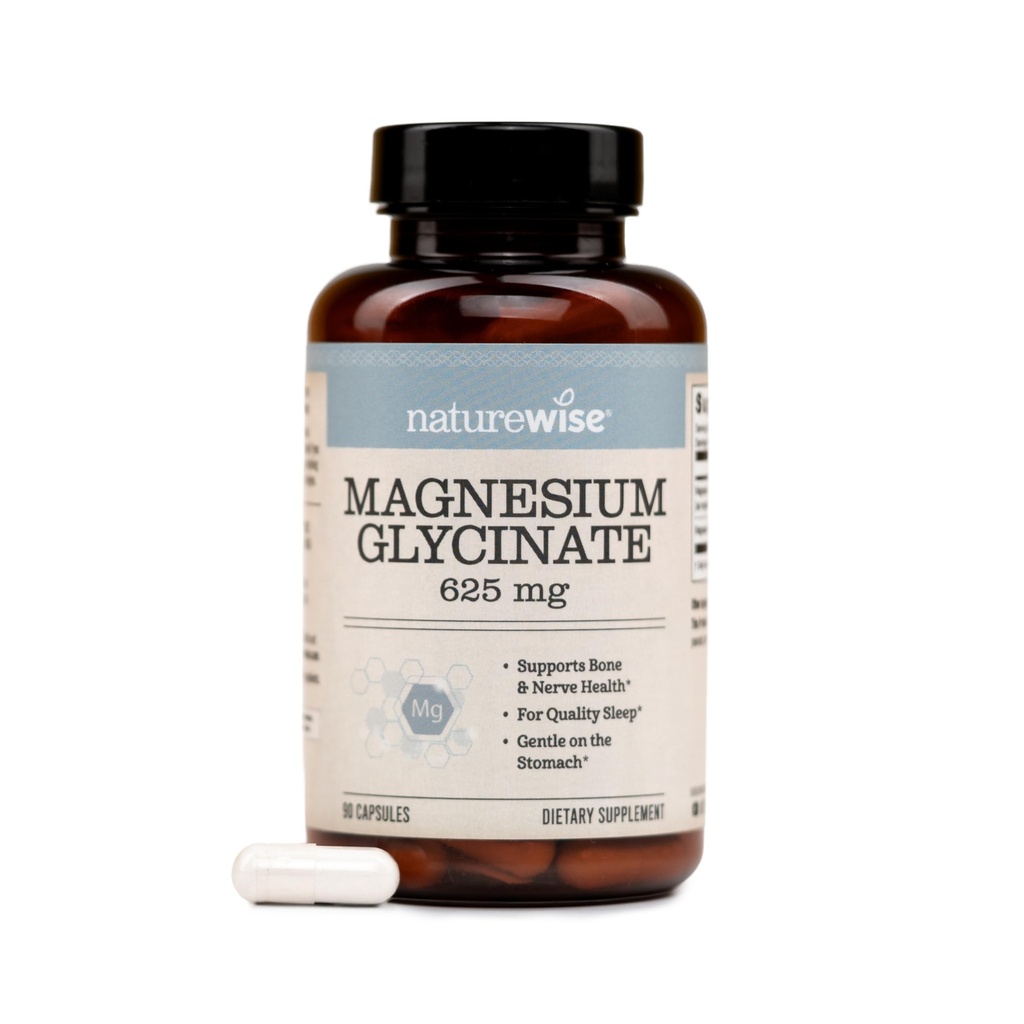 NatureWise Magnesium Glycinate 625 mg - High Absorption Chelated Magnesium Glycinate for Sleep, Relaxation, Muscle & Bones* - Gentle on Stomach, Vegan, Non-GMO - 90 Capsules[90-Day Supply]