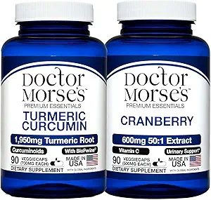 Doctor Morse's Turmeric Curcumin 1950mg & Cranberry 30000mg Bundle - Joint Support, Urinary Tract Health und Immune Boost mit BioPerine & Vitamin C, FDA-Registered, NSF-zertifiziert 90 Kapseln