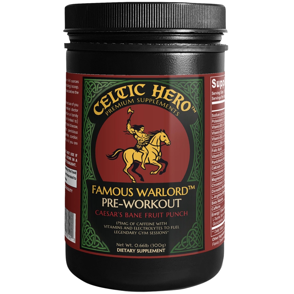 Famous Warlord Pre-Workout Powder for Men, Pre-Workout with Creatine Malate, L-Citrulline Malate, Beta-Alanine, and 175 mg Caffeine Powder, Fruit Punch Flavor, Pump Supplement, 30 Servings, 300 Grams