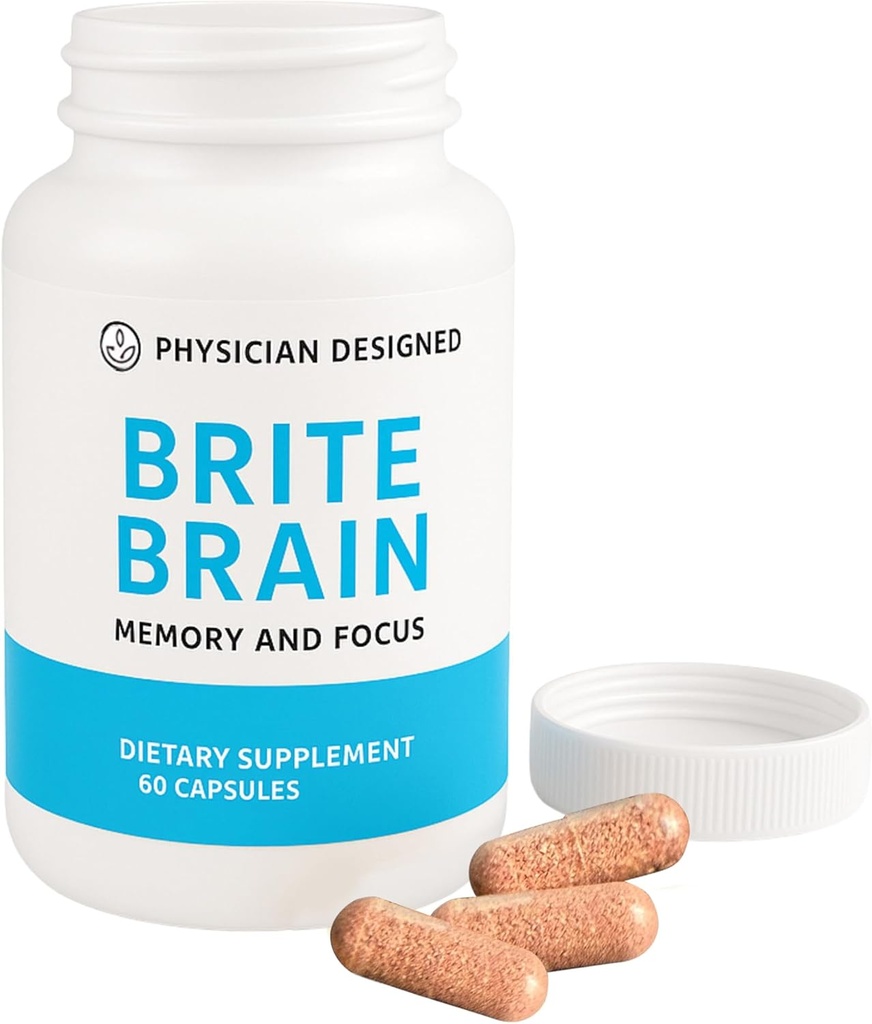 Physician Designed Brite Brain Supplement | Ultra CoQ10 mit PQ | für Energie, Fokus & Gehirn Gesundheit | Micro Active | Anti-Aging| CoQ10 | Alle Altersstufen | 60 Kapseln