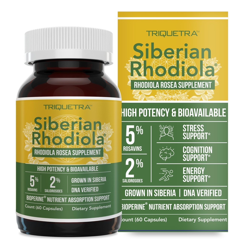 Max Strength Siberian Rhodiola®: Rhodiola Rosea 5% Rosavins, 2% Salidroside & BioPerine® für verbesserte Absorption – unterstützt Stress, Energie & Fokus* – Grown in Sibirien, DNA Verified (60 Kapseln)