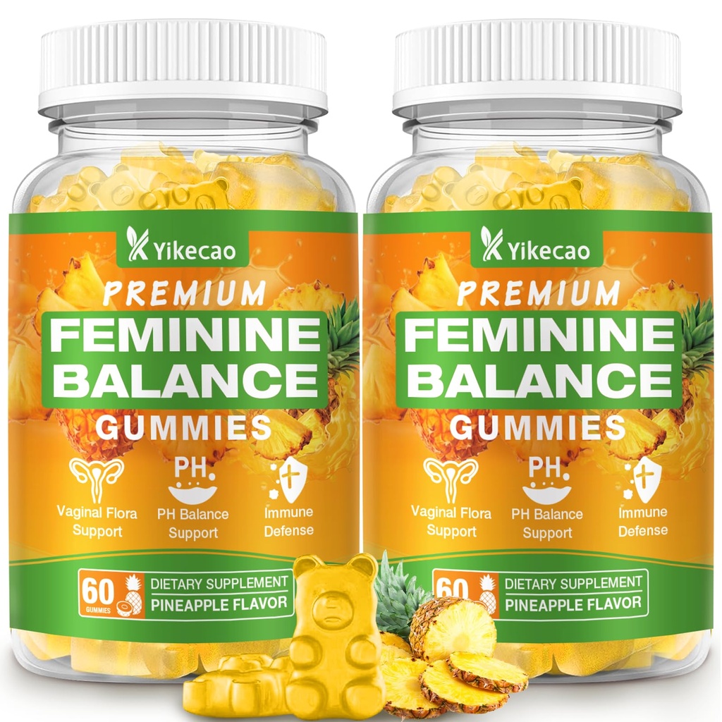 2 Pack Premium Feminine Balance Gummies for Women, Pineapple Gummies for Women Ph Balance & Vaginal Health, Immune Support, Vegan, Gluten-Free, Pineapple Flavor, 120 Count