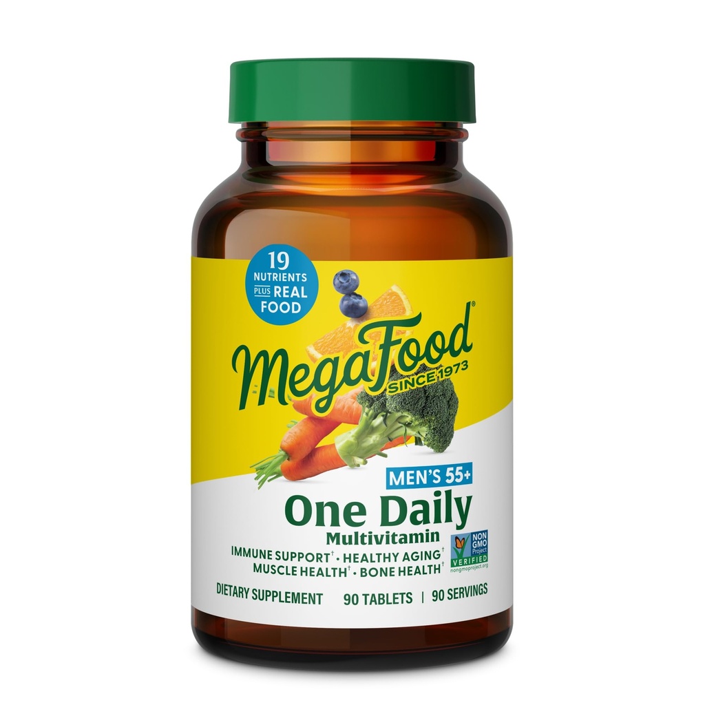 MegaFood Herren 55+ One Daily - Multivitamin für Männer mit Vitamin B12, C, D & Zink - Optimale Aging & Immununterstützungsergänzung - Vegetarisch - Made without 9 Food Allergens - 90 Tabs