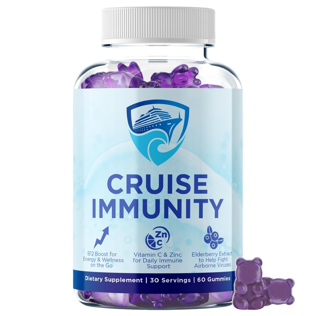 Immune Support Gummies for Cruisers with Vitamin C, B12, Zinc, Elderberry Extract, 60 Gummies, 30 Servings, Cruise and Travel Specific Wellness Supplement