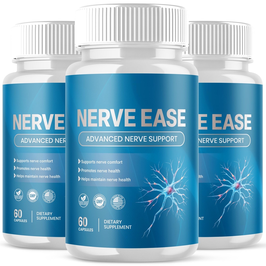 (3 Pack) Nerve Ease Capsules, NerveEase Pills with All Natural Ingredients, Advanced Overall Health and Wellness Vitamin Supplement Formula for Maximum Strength Multivitamins Support (180 Capsules)