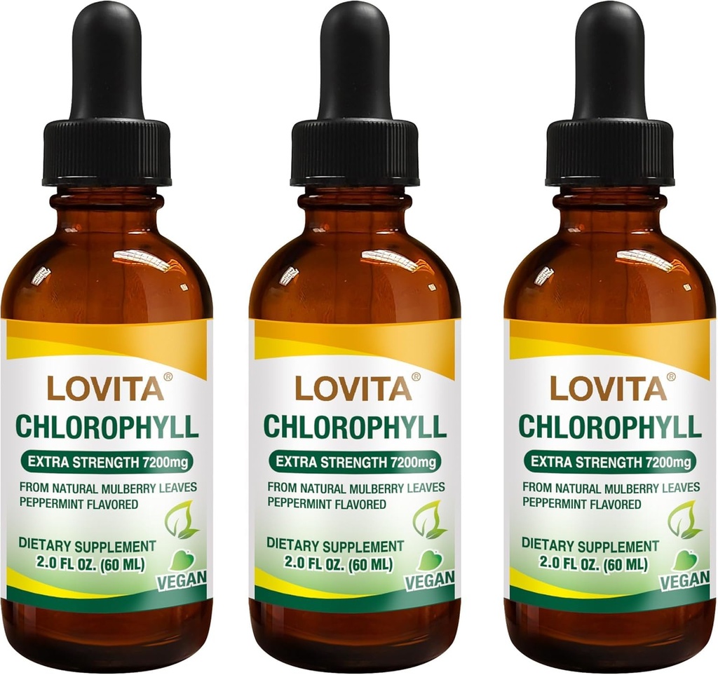 Lovita Chlorophyll Flüssigkeitstropfen, hohe Potenz 120 mg/mL, 7.200 mg pro Flasche, natürliche Energie Booster & Immununterstützung, interner Deodorant, Hautgesundheit, Vegan & Non-GMO, Mint Flavor, 180 Servierungen